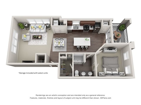 Floor plan for 1 bed, 1 bath, 830 sqft